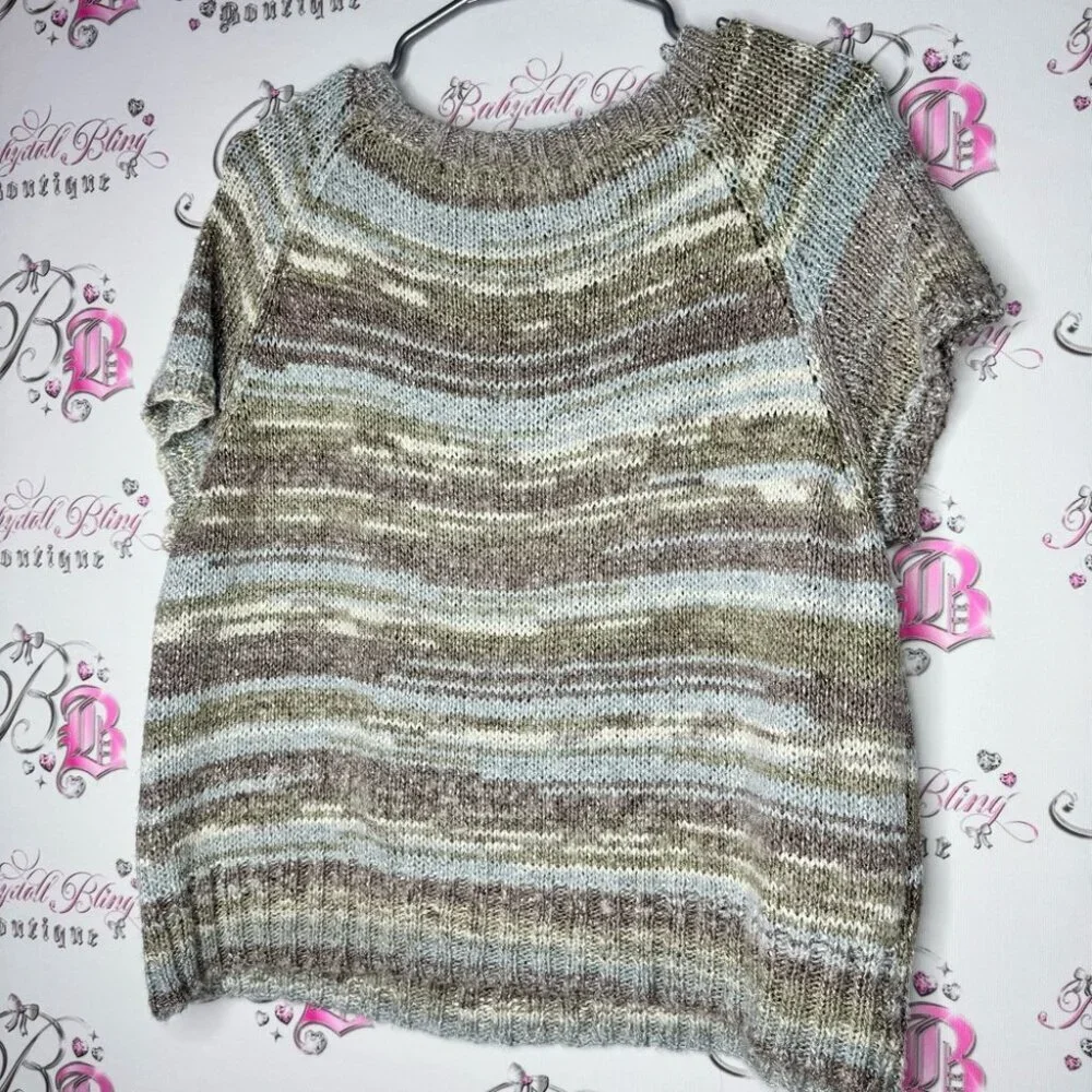 Knit sparkly shimmer top knitted crochet thick sweater tshirt style loose comfy